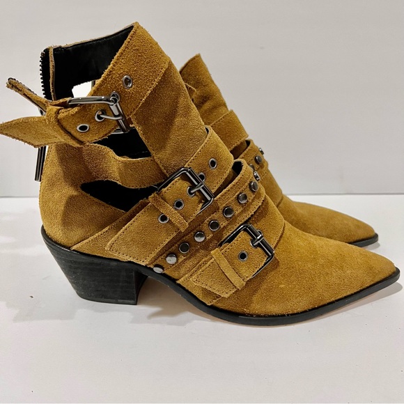 Zara | Khaki strapped buckled studded pointed toe booties - Picture 4 of 8